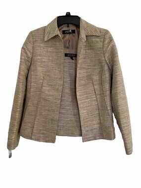 Kasper Beige Gold Tweed Open Front Blazer Tank Set 16P